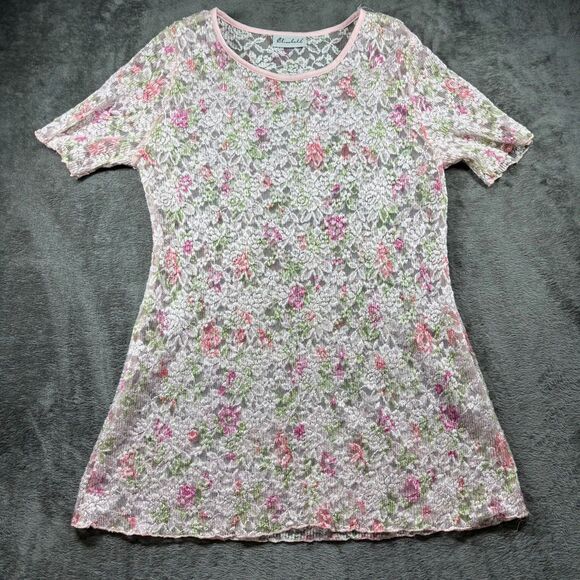 Vintage 1980s Dress Two Piece Lace Pleated Secretary Pink Made in USA 18W B105 - Picture 4 of 11